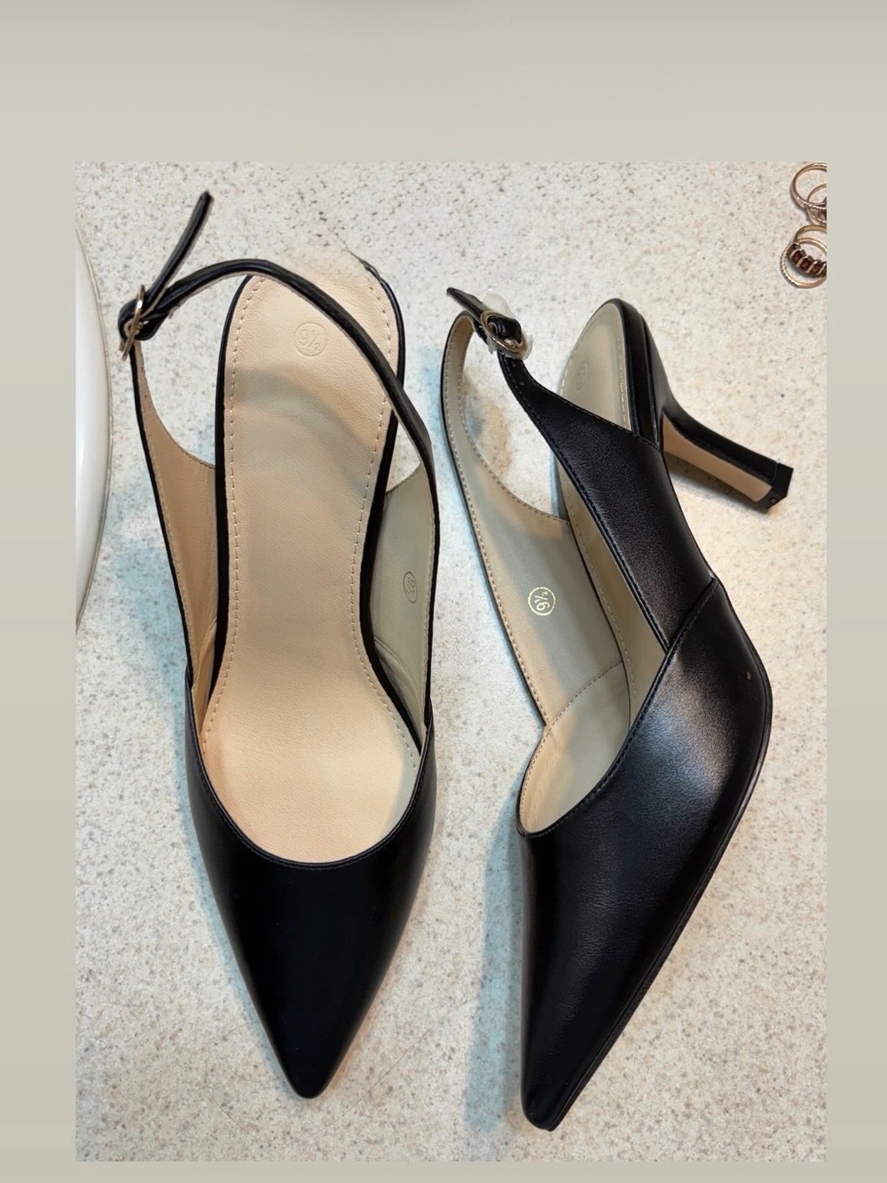Black Pointed Slingback Heels with Mid Stiletto